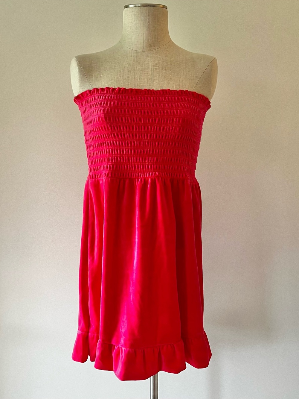 Y2k Juicy Couture Strapless Smocked Bright hot pink soft velvet terry cloth dres